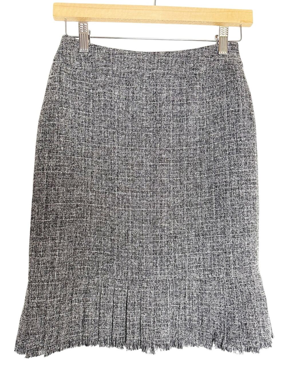 Classiques Entier Black White Pleated Hem High Waist Knee Length Office Skirt 0P